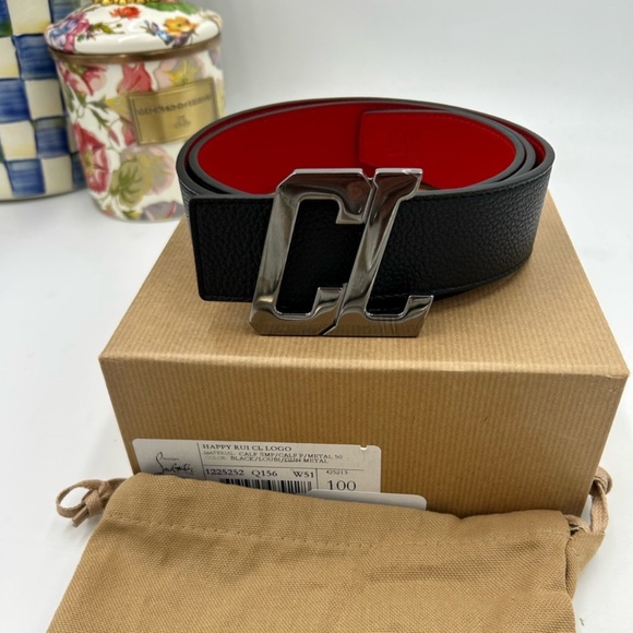Unisex Christian Louboutin happy rui leather logo belt size 100 cm/40 inches - Picture 1 of 7